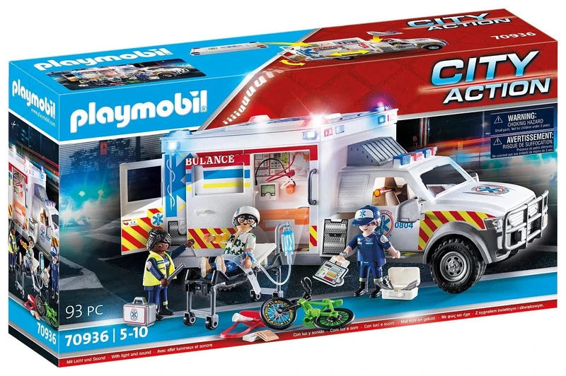 Playmobil City Action 70936 Rescue Vehicle: Ambulance with Lights, With Light and Sound, Ambulance Toy for Children Ages 5+