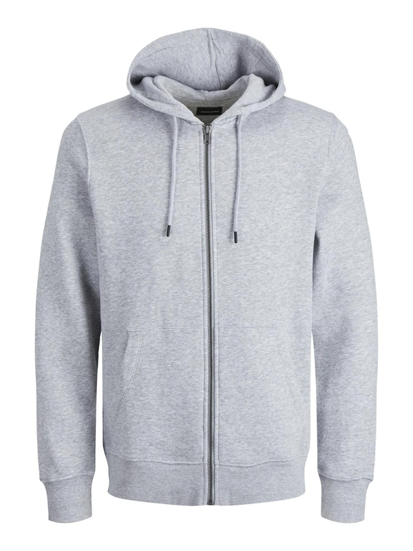 JACK & JONES Men's Jjestar Basic Sweat Zip Hood Noos Hooded Jacket, Light Grey Melange, XXL