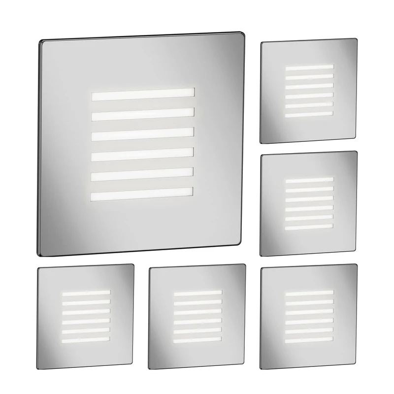 ledscom.de 6 LED Staircase Light/recessed wall Light FEX for Indoor and Outdoor, Grille, Angular, Stainless Steel, 85 x 85mm, Cool White