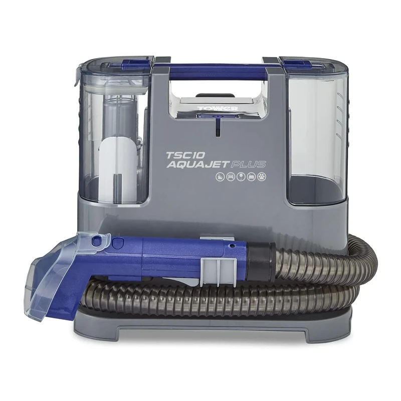 Tower T548005 AquajetPlus Spot Cleaner with Suction Nozzle & Brush, 1.2L Clean & Dirty Water Tanks, 1.2m Hose, 400W, Grey & Blue