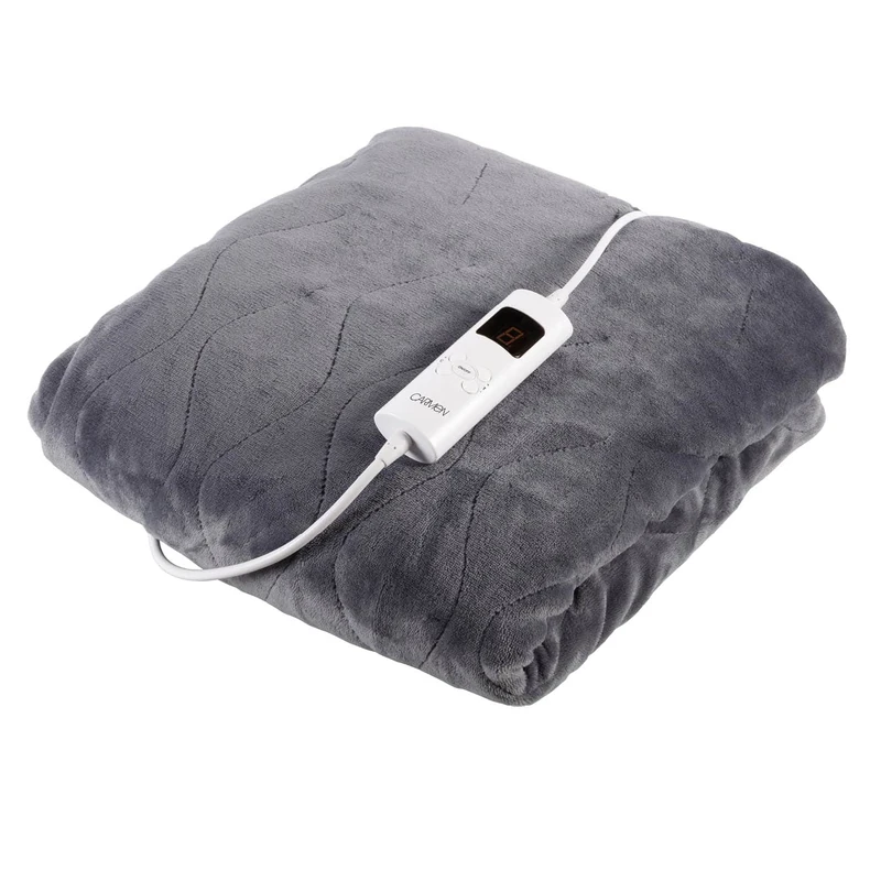 Carmen Core Fleece Luxury Electric Heated Throw and Over Blanket with 9 Heat Settings, Adjustable Timer and 230gsm Flannel Fleece Material, 160 x 130cm, Grey, C81148 - Image 1