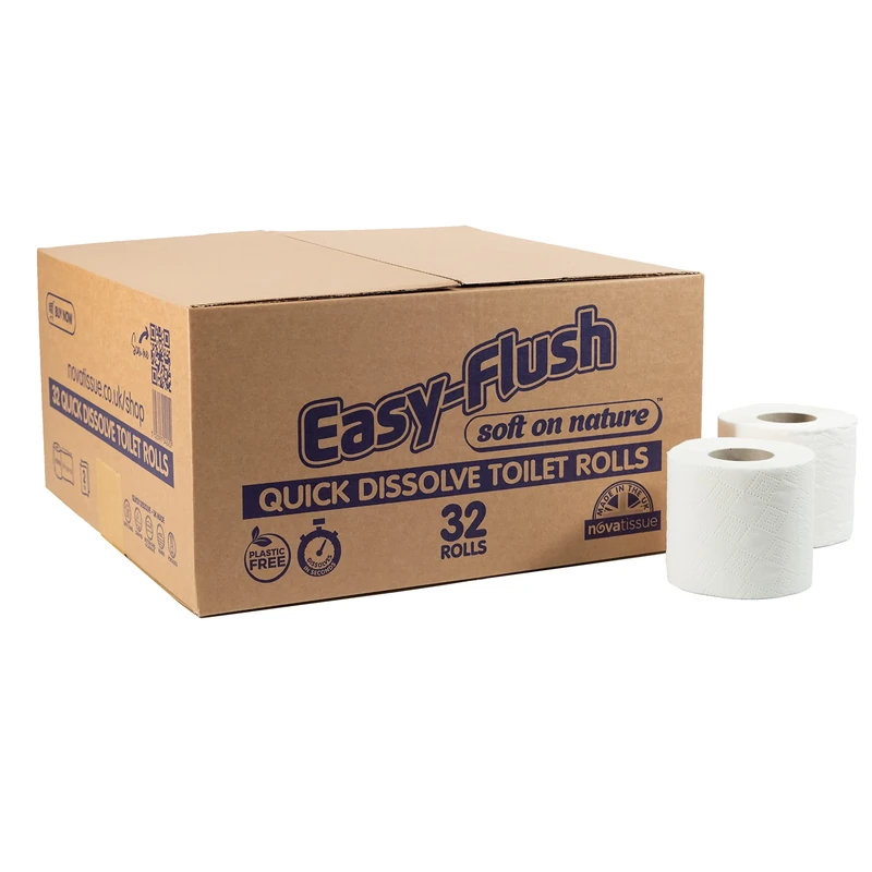 Easy Flush Soft Toilet Roll | Septic Tanks, Camping, Motorhome, caravans, portaloos | 2ply | No Blocked drains | Quick Dissolve (32)