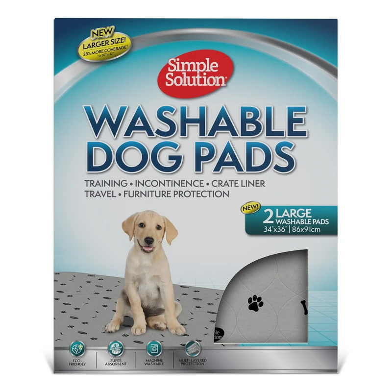 Simple Solution Washable Training and Travel Dog Pads, Re-usable Dog Pee Pad, Absorbent and Odour Controlling, Large Pack of 2