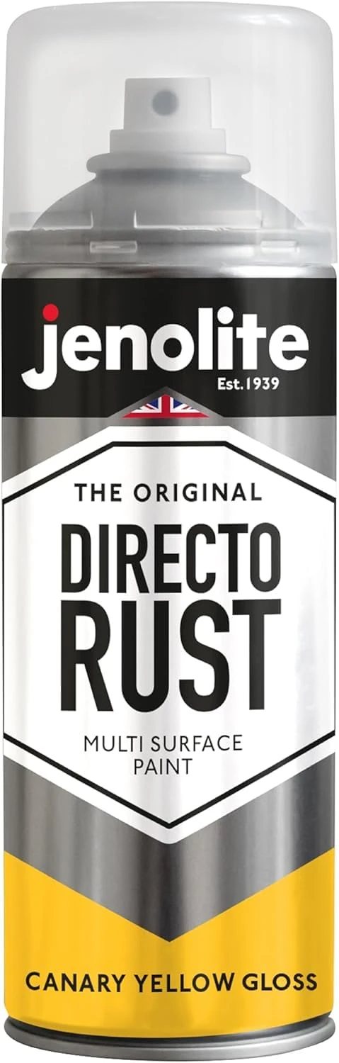 JENOLITE Directorust Gloss Spray Paint - CANARY YELLOW, 400ml - Direct To Rust, Multi Surface Gloss For Wood, Metal, Plastic, Ceramic - RAL 1018