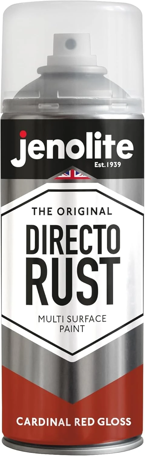 JENOLITE Directorust Gloss Spray Paint - CARDINAL RED, 400ml - Direct To Rust, Multi Surface Gloss Spray Paint - RAL 3001