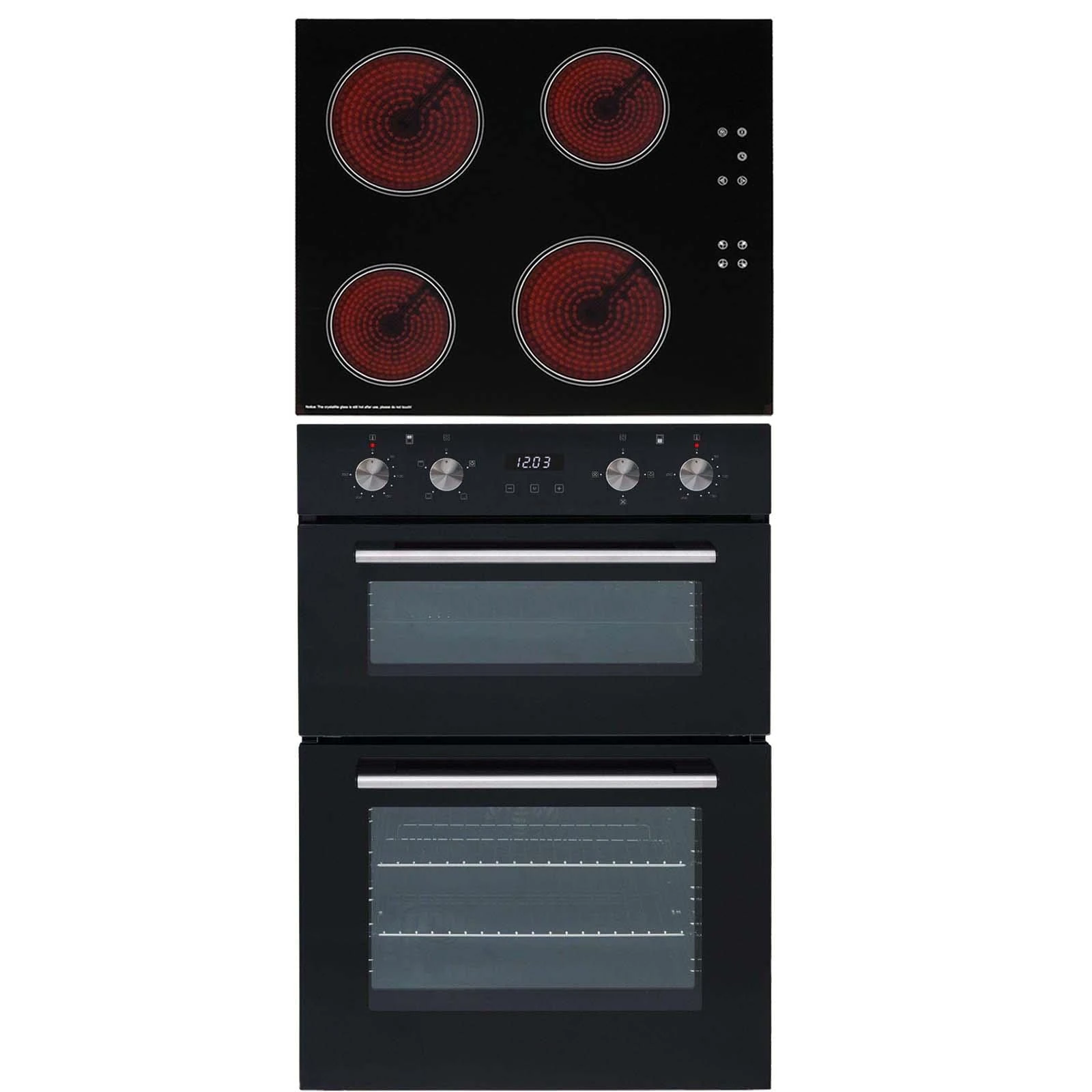SIA DO102 60cm Black Built In Double Electric True Fan Oven & CERH60BL 4 Zone Touch Control Electric Ceramic Hob