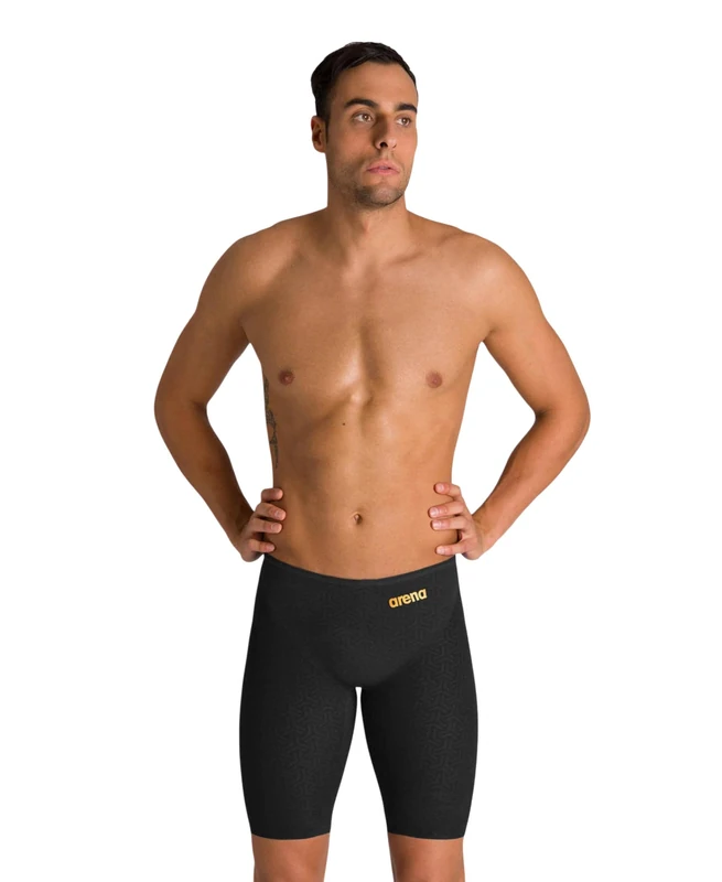 ARENA Mens Powerskin Carbon Glide Durable Swim Jammers Competitive Racing Swimsuit - Athletic Endurance Swimwear, Black-Gold, 22