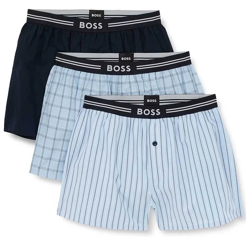 BOSS Men's 3P Woven Boxer Shorts, Open Blue465, S (Pack of 3)
