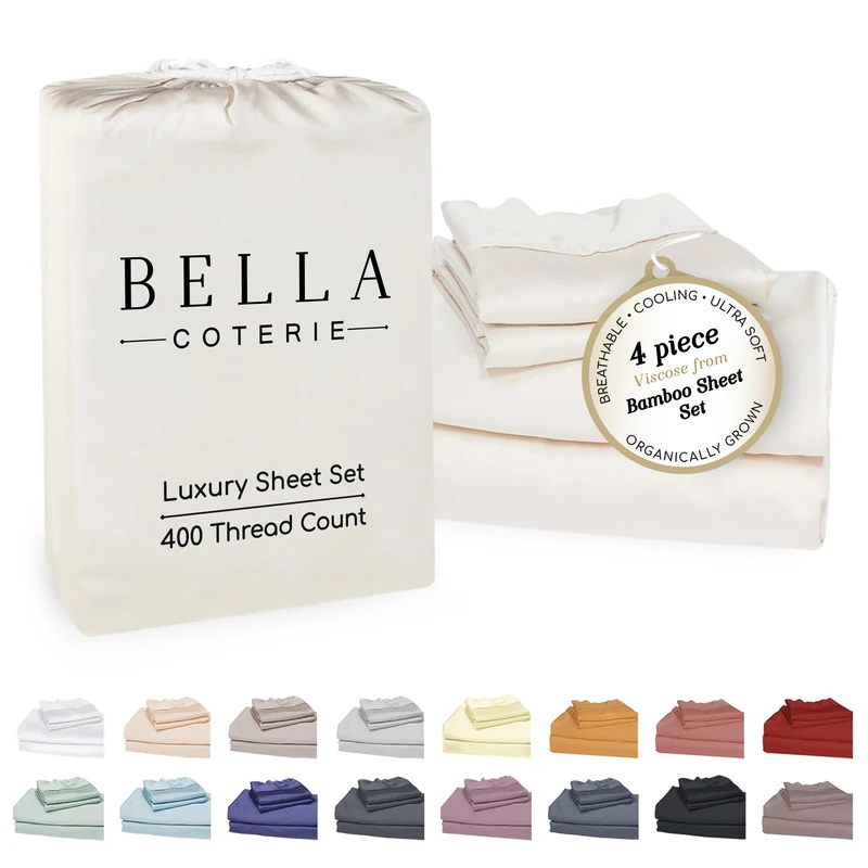 Bella Coterie Luxury Bamboo King Size Sheet Set | Organically Grown | Ultra Soft | Cooling for Hot Sleepers | 18" Deep Pocket | Viscose Made from Bamboo [Ivory]