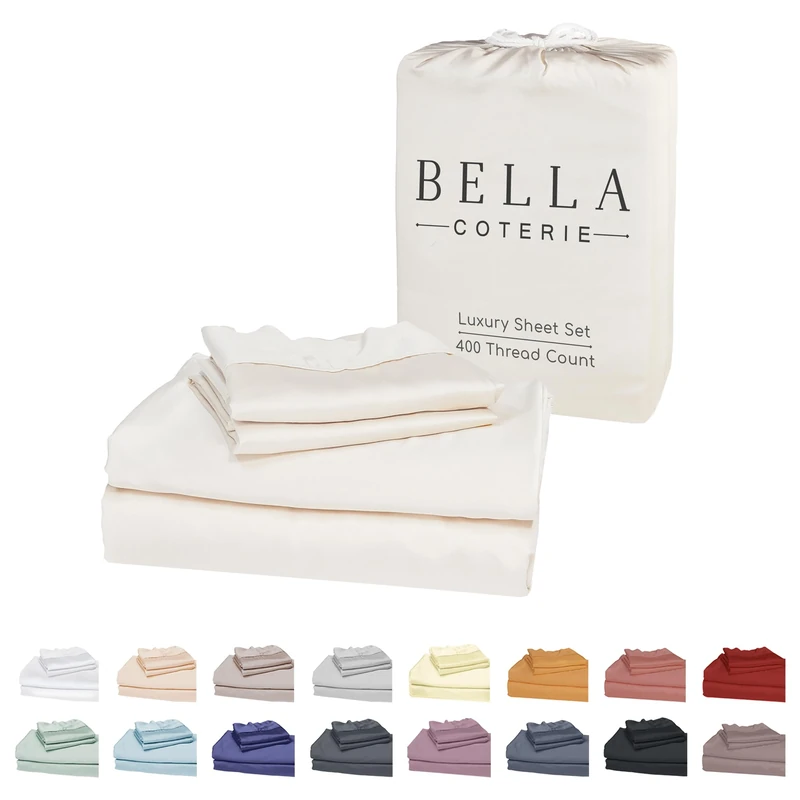Bella Coterie Luxury Queen Size Bamboo Sheet Set | Organically Grown | Ultra Soft | Cooling for Hot Sleepers | 18" Deep Pocket | Viscose Made from Bamboo [Ivory]