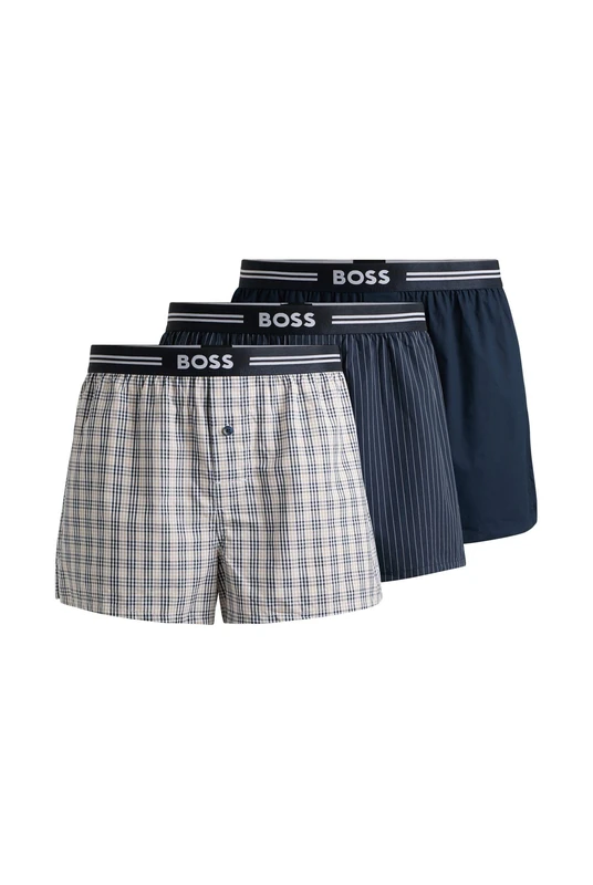 BOSS Mens 3P Woven Boxer Three-Pack of Pyjama Shorts in Cotton poplin