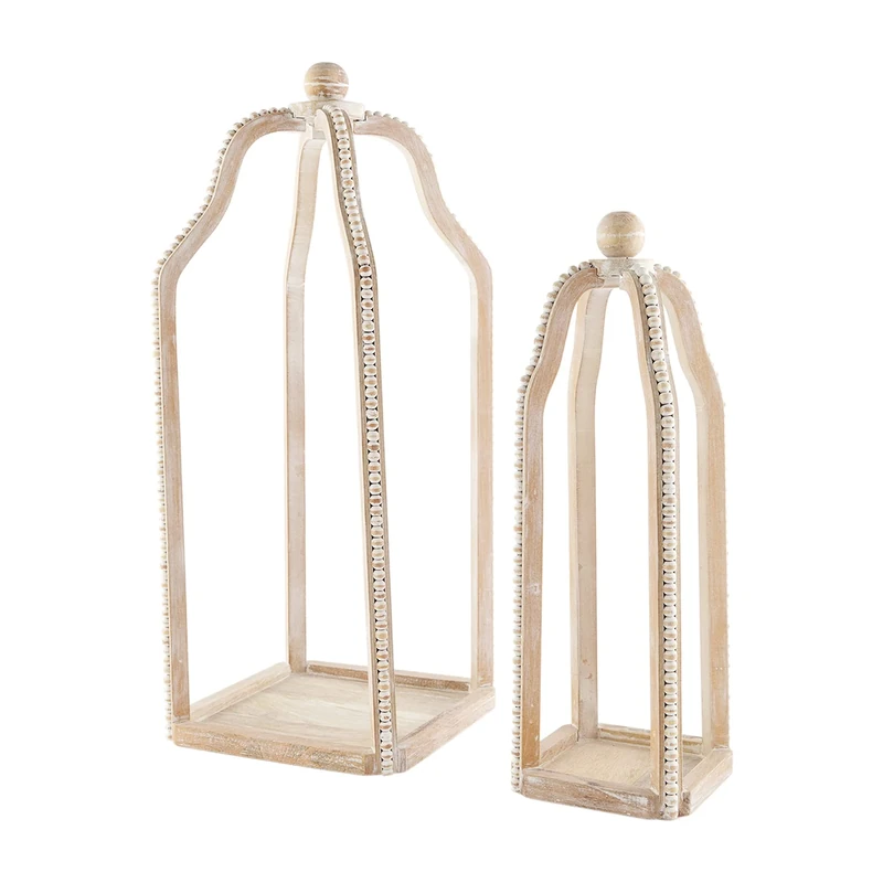 Mud Pie Tall Wood Beaded Lantern, Brown, 21.5" x 7.5" 25.5" x 9.5", Small 21 1/2" x 7 1/2" | Large 25 1/2" x 9 1/2" - Image 1