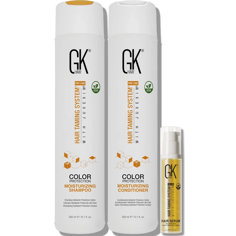 GK Hair Global Keratin Moisturizing Shampoo And Conditioner 300ml With Free Argan Oil Serum 10ml For Hydration Color Protection Dry Frizzy Damaged Hair - Sulfate Paraben Free