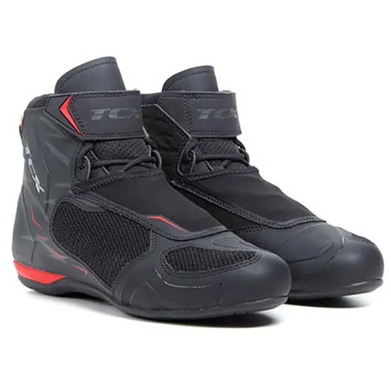 TCX Mens R04d Air Motorcycle Boots, Breathable and Versatile, Mesh Upper with Hot-Melt Coating, Laces Velcro Closure, Black Red, 5.5 UK