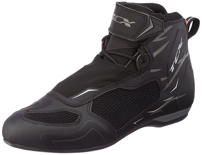 TCX - R04D AIR, Men's Motorcycle Boots, Breathable and Versatile, Mesh Upper with Hot-Melt Coating, Laces and Velcro Closure, Black/Grey
