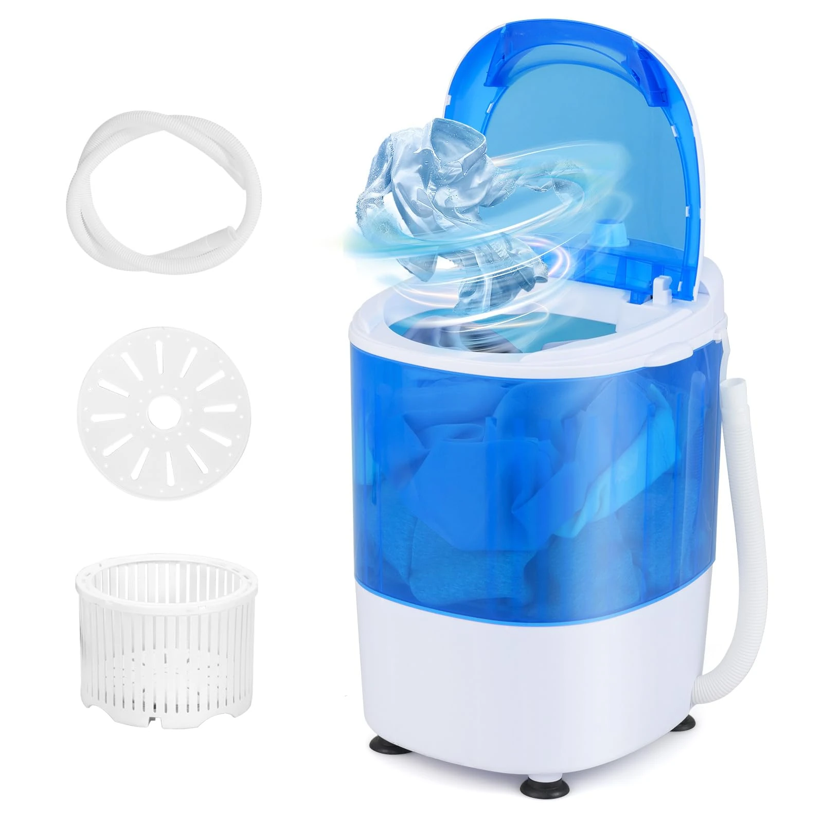 TANGZON 2-in-1 Portable Washing Machine, Single Tub Mini Washer and Spin Dryer with Timing Function, Compact Laundry Machine for Camping, Dorms, Apartments and College Rooms (Blue)