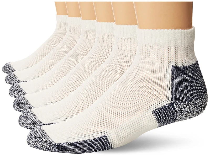 Thorlos Unisex's JMX Maximum Cushion Ankle Running Sock, White/Navy (1 Pair), Large (Pack of 6)