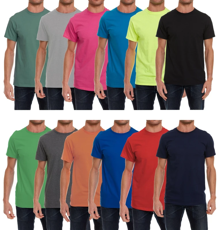 BILLIONHATS Men’s Cotton T-Shirt 6 Pack, Big Tall Short Sleeve Lightweight Tees for Men, Packs of Bulk T-Shirts, Assorted, Medium