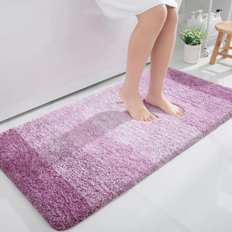 OLANLY Bathroom Rug Mat 47x24, Extra Soft and Absorbent Microfiber Bath Rugs, Non-Slip Plush Shaggy Bath Carpet Runner, Machine Wash Dry, Bath Mats for Bathroom Floor, Tub and Shower, Pinkish-Purple