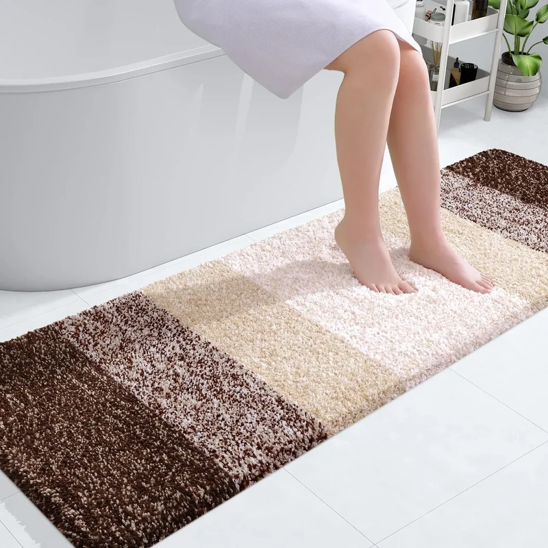 OLANLY Bathroom Rug Mat 59x20, Extra Soft and Absorbent Microfiber Bath Rugs, Non-Slip Plush Shaggy Bath Carpet Runner, Machine Wash Dry, Bath Mats for Bathroom Floor, Tub and Shower, Brown