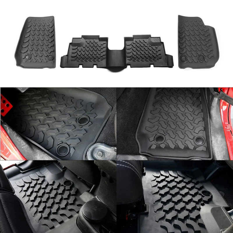 RT-TCZ Front and Back Floor Foot Mats TPE Floor Carpet Liner Slush Mat Accessories for Jeep Wrangler JKU 4 Door 2007-2017