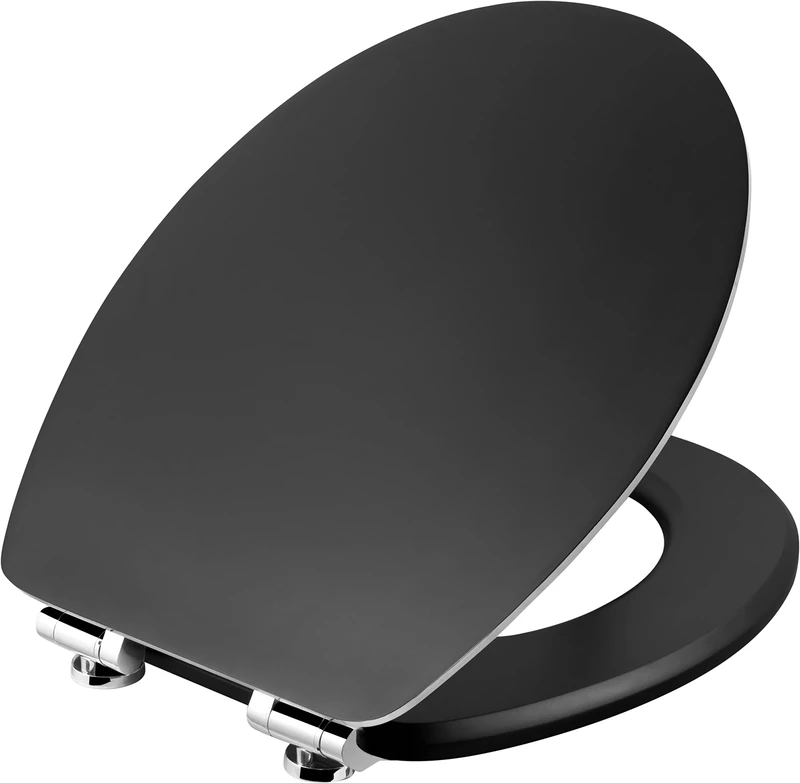 Cornat Prime Black Steel, Attractive Design, high-Quality Wooden core, Soft-Close Mechanism and Quick Attachment, Comfortable seat, Toilet lid, KSBSSC51