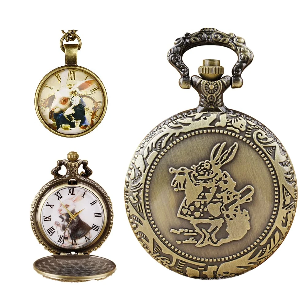 Tiong Women's Pocket Watch Theme Retro Quartz Pocket Watches with Chain Pendant Necklace with Box for Womens Girls