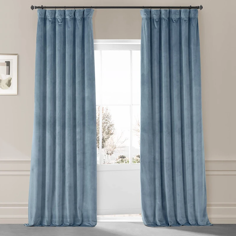 HPD Half Price Drapes Signature Plush Velvet Blackout Curtains for Bedroom (1 Panel), 50W X 108L Hotel Black Out Curtains for Living Room, Thermal Insulated Blackout Curtains, Copenhagen Blue