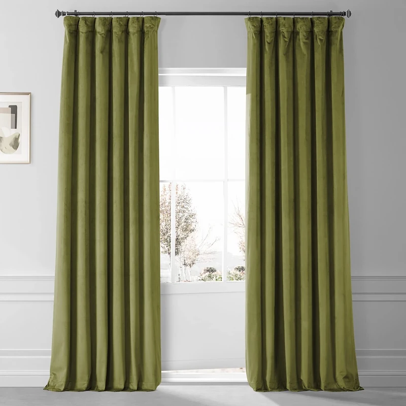 HPD Half Price Drapes Blackout Solid Thermal Insulated Window Curtain 50 X 96 Signature Plush Velvet Curtains for Bedroom & Living Room (1 Panel), VPYC-SBO161224-96, Jalapeno Green