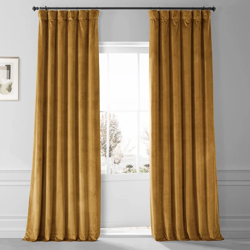 HPD Half Price Drapes Blackout Solid Thermal Insulated Window Curtain 50 X 108 Signature Plush Velvet Curtains for Bedroom & Living Room (1 Panel), VPYC-SBO190159-108, Apple Cider Gold