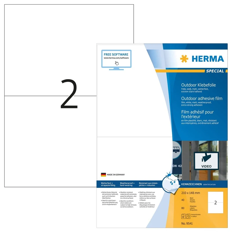 HERMA Self Adhesive Film Labels, 2 Labels per A4 Sheet, 560 Sheets, 210 x 148 mm, 1120 Labels, Blank Weatherproof Labels Stickers, Sticky Labels for Laser & Inkjet Printer, White