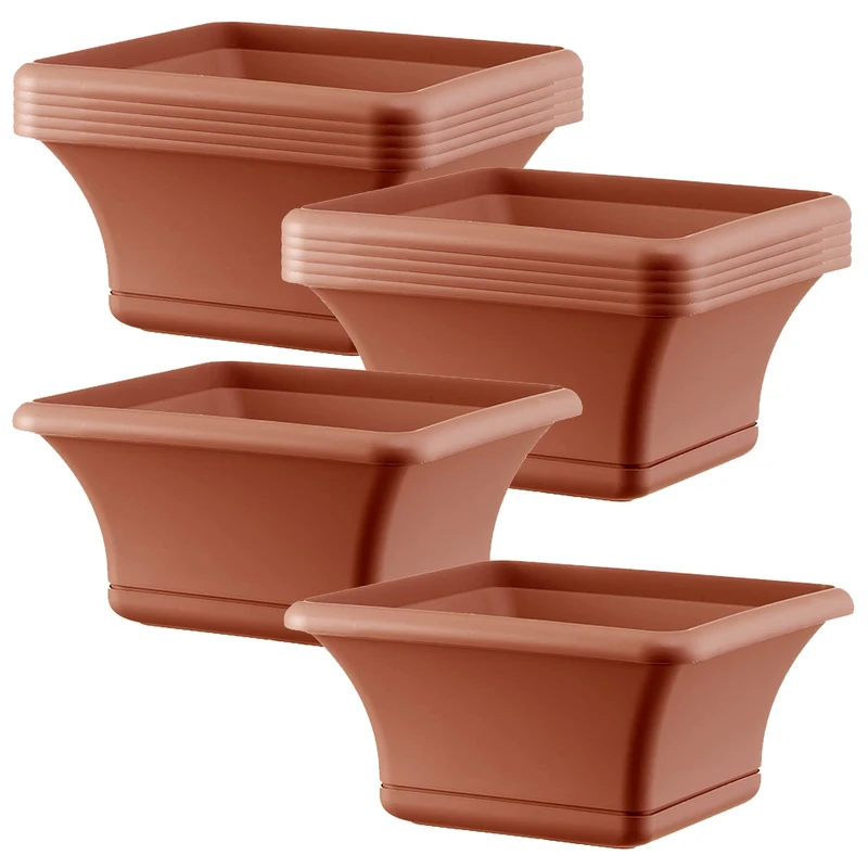 WELLHOME 12 Units of Identical Square pots 40 cm with Saucer, Terracotta, Grande