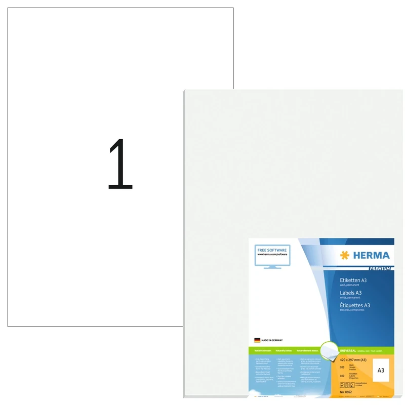 HERMA Self Adhesive Multipurpose Labels, 1 Label per A3 Sheet, 700 Sheets, 297 x 420 mm, 700 Labels, Blank Universal Labels Stickers, Sticky Labels for Laser & Inkjet Printer, White