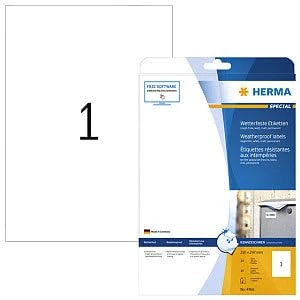 HERMA Self Adhesive Inkjet Labels, 1 Label per A4 Sheet, 320 Sheets, 210 x 297 mm, 320 Labels, Blank Weatherproof Film Labels Stickers, Sticky Labels for Inkjet Printer, White