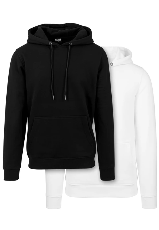 Urban Classics Men's Basic Sweat Hoody 2-Pack Hooded Sweatshirt, black+white, XS