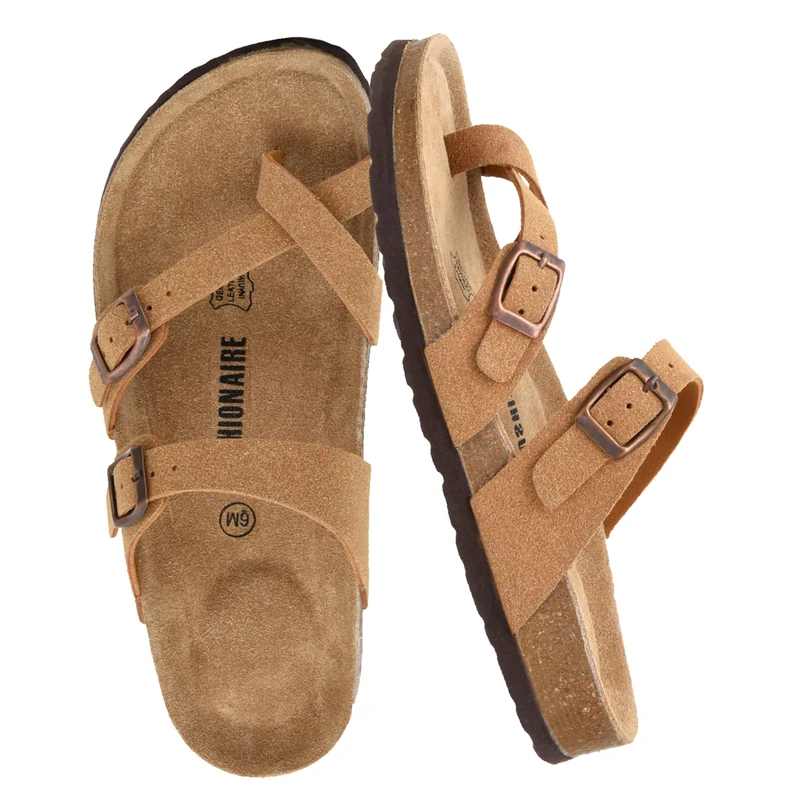CUSHIONAIRE Women's Luna Cork Footbed Sandal with +Comfort, Tan Vegan Suede 5 UK