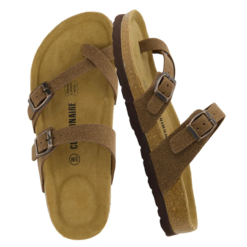 CUSHIONAIRE Women's Luna Cork Footbed Sandal with +Comfort, Brown Vegan Suede 5 UK