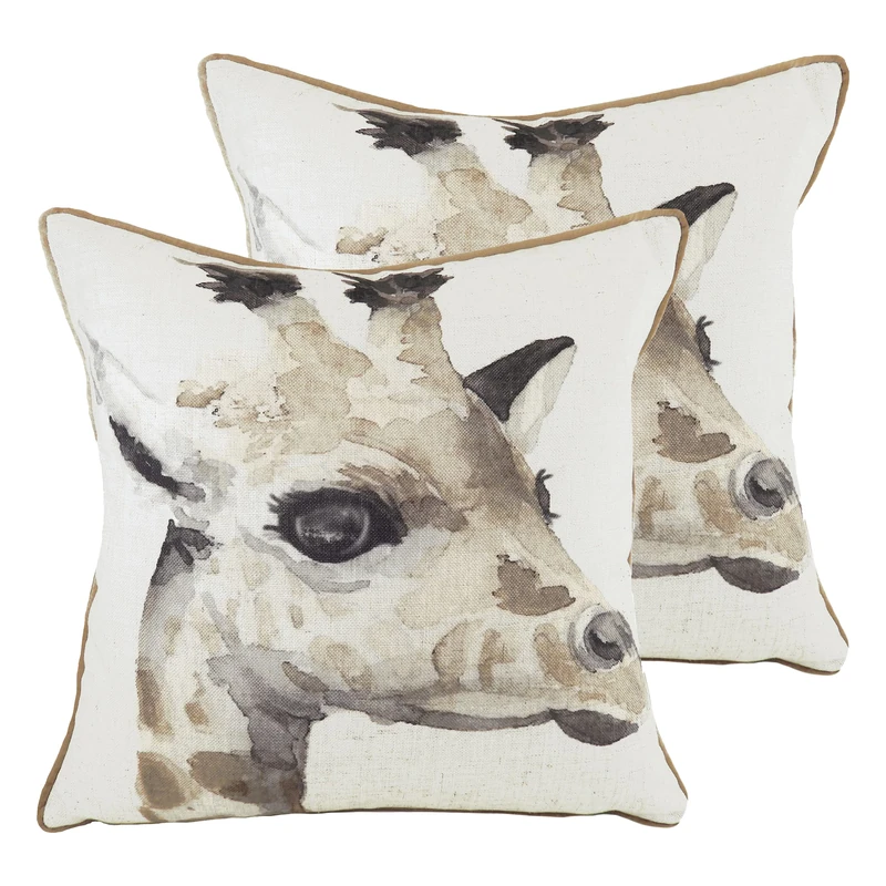 furn. Safari Giraffe Feather Filled Cushions (Twin Pack), Polyester, White, 43 x 43cm