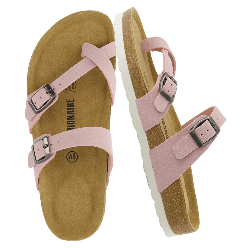 CUSHIONAIRE Women's Luna Cork Footbed Sandal with +Comfort, Pink Vegan Suede 5 UK
