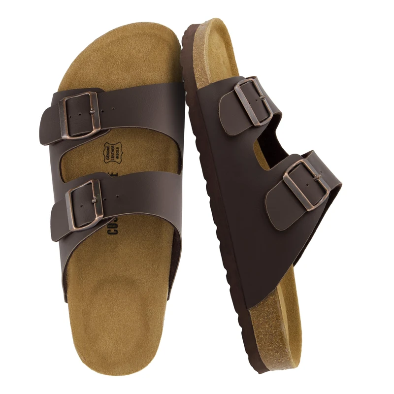 CUSHIONAIRE Men's Lane Cork Footbed Sandal with +Comfort, Brown Nappa 10 UK