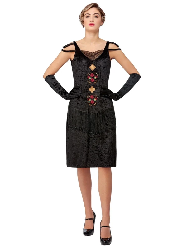 Smiffys Peaky Blinders Polly Gray Adult Costume, Dress & Gloves with 1920s Flapper Style Shoulder Detail, Official License Fancy Dress for Groups, Events & Stag & Hen Nights