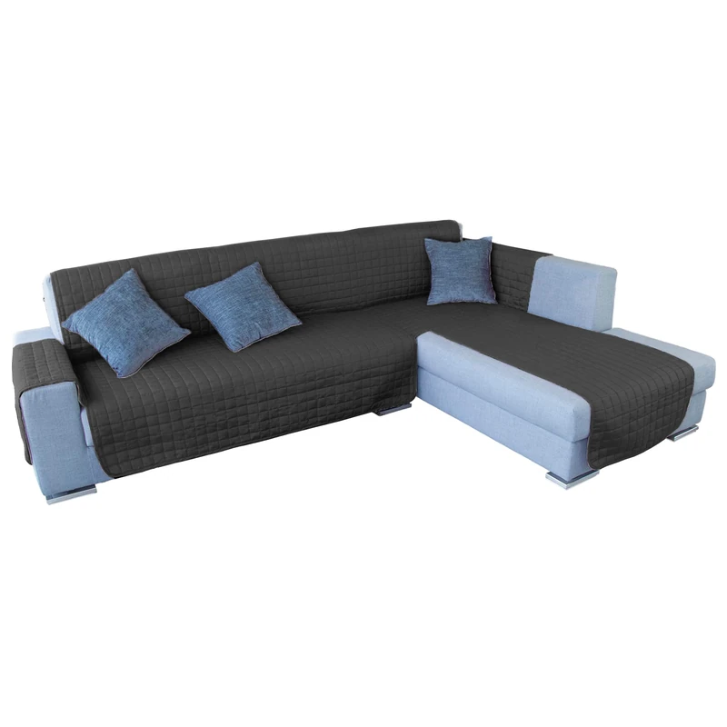 WELLHOME Reversible Chaise-Longue 2-Seater Sofa Cover - Adaptable to Both Sides Dark Grey - Image 1