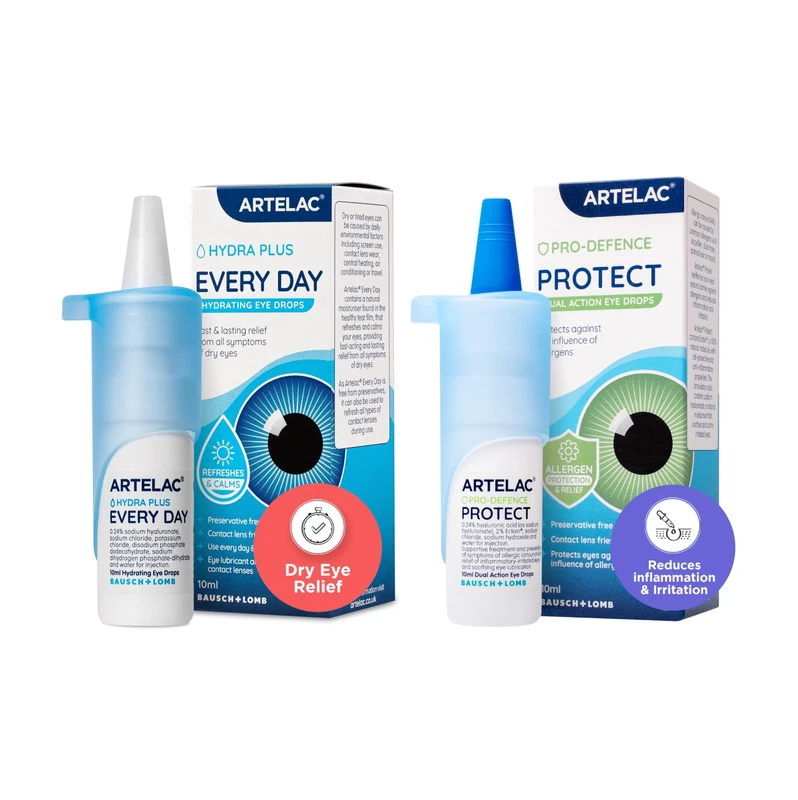 Artelac Eye Drops Multipack, Every Day x3 Protect x1, Every Day Eye Drops for Dry Eyes Treatment and Allergy Eye Drops, Protect, Protection Against Allergens, Both Contact Lens Friendly