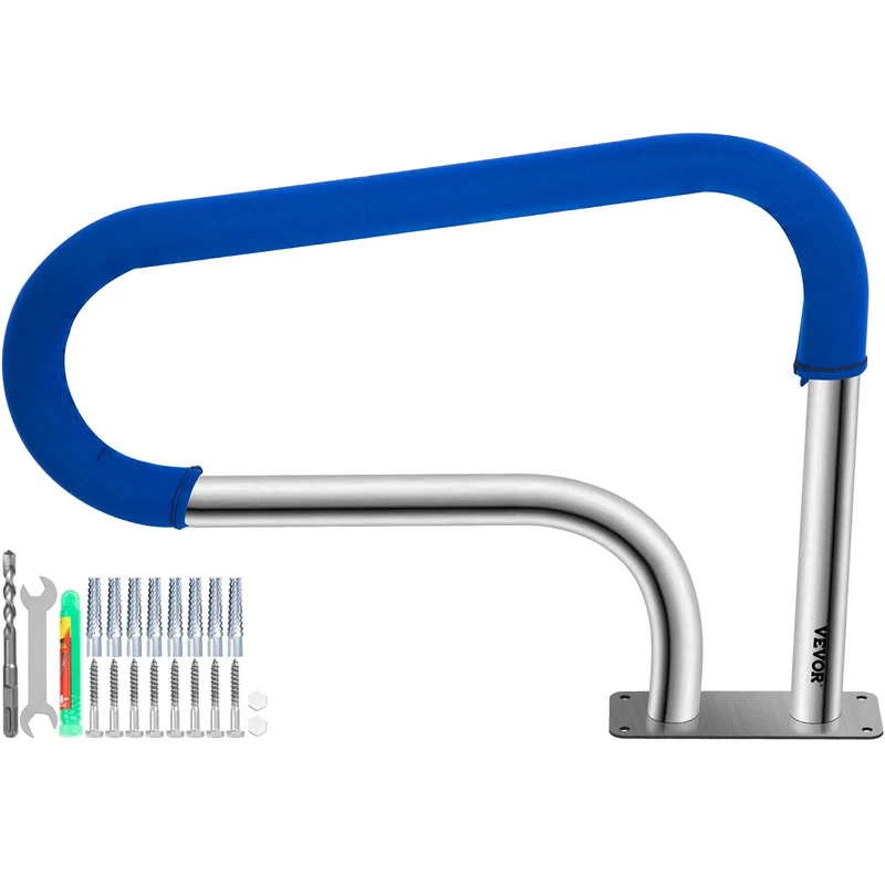 VEVOR Pool Handrail, 32" x 22.5" Swimming Pool Stair Rail, 304 Stainless Steel Stair Pool Hand Rail Rated 375lbs Load Capacity, Pool Rail with Quick Mount Base Plate, and Complete Mounting Accessories