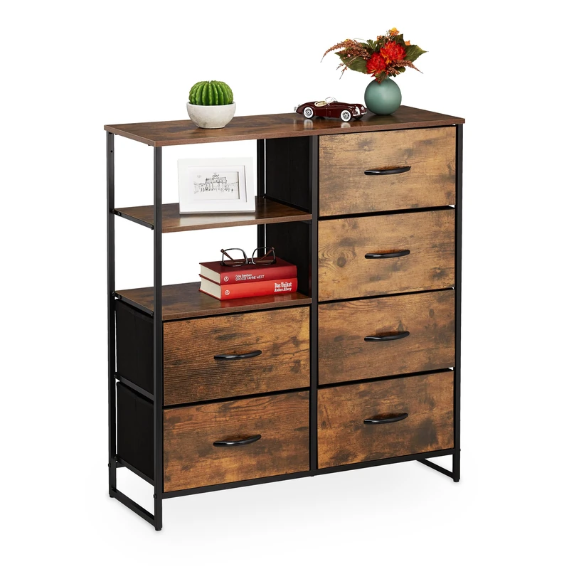 Relaxdays Chest of Drawers, 6 Drawers, H x W x D: 92 x 84 x 32 cm, Wardrobe, Dresser, Brown/Black