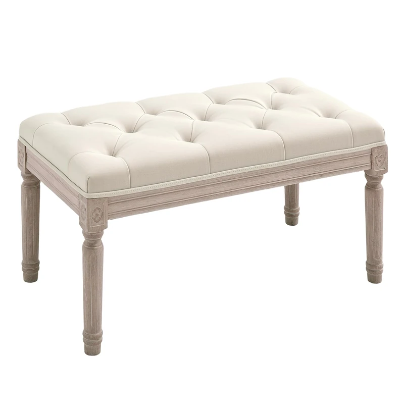 HOMCOM 80cm End of Bed Bench, Window Seat, Tufted Bench for Bedroom, Hallway, Living Room, Cream White