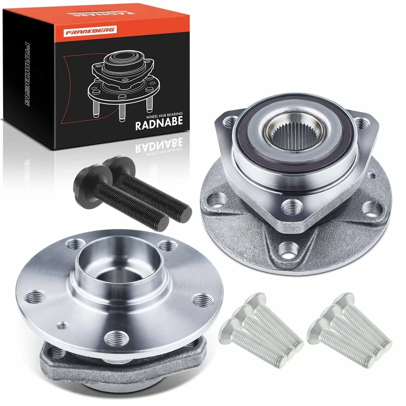 Frankberg 2x Wheel Bearing Hub Front Axle Compatible with A3 8V1 8VK 2012-2020 A3 Sportback 8PA 2004-2013 Golf Plus 521 5M1 2004-2013 Leon 1P1 2005-2012 Golf V 1K1 2003-2009 Replace# 5K0498621A