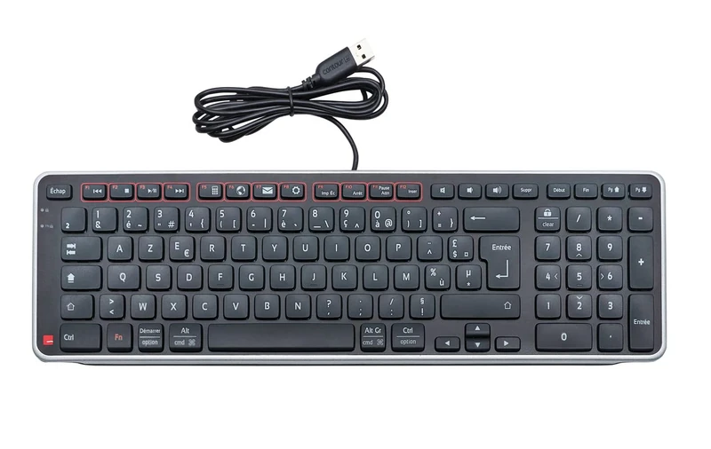 Contour Balance Keyboard | Wired Keyboard with USB Cord, Ultra-Thin, Ergonomic, Numeric Keypad + Media Keys, Comfortable Typing for Home & Office, Compatible with Windows & Mac - Sliver - FR Layout