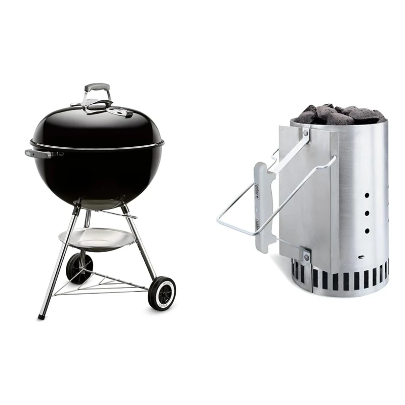 weber 1341504 Classic Kettle, 57cm, Black Charcoal BBQ & 7416 Chimney Starter