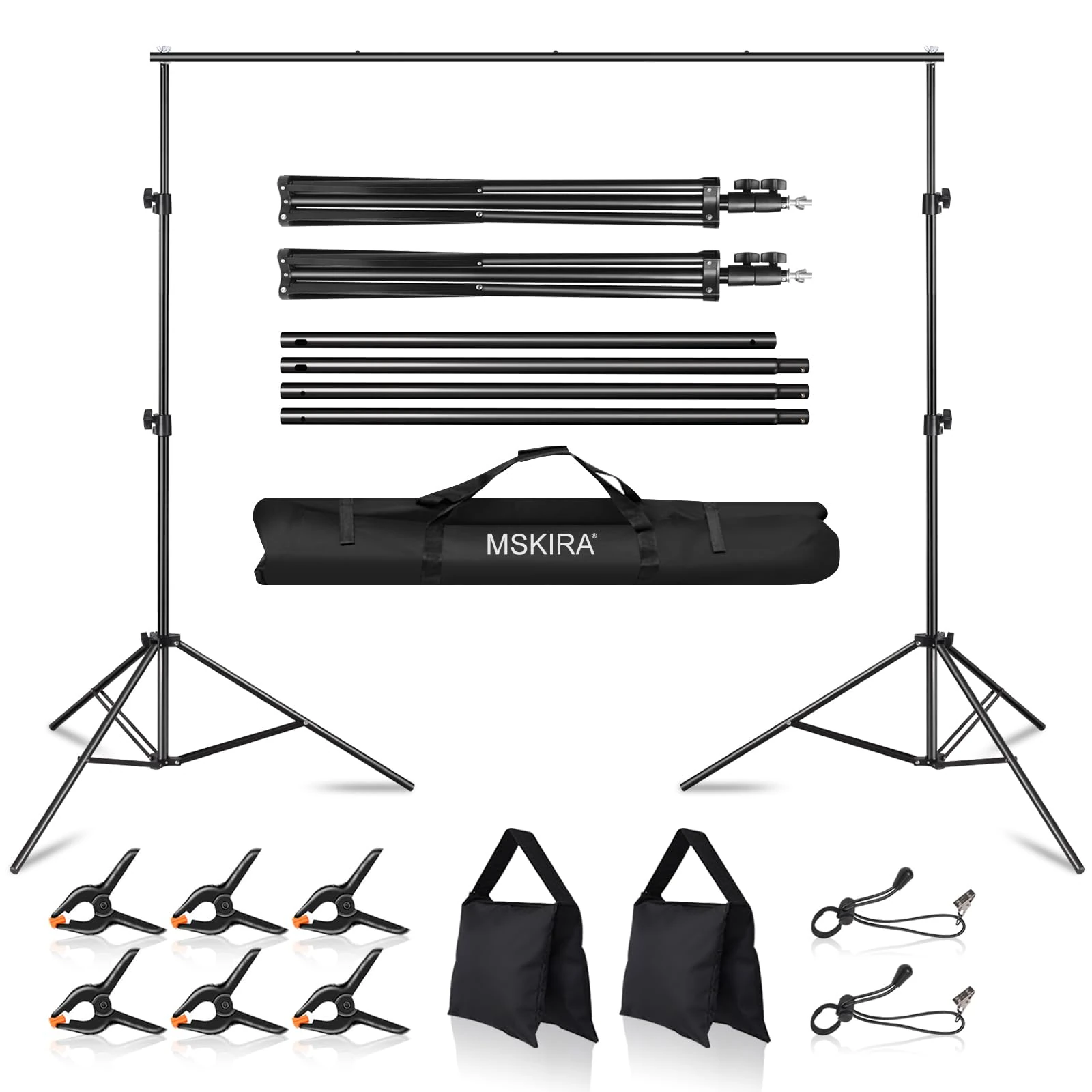 MSKIRA Photography Backdrop Stand 10ft X 7.5ft Back Drop Adjustable Stand Background Support System Kit for Studio Photoshoot, Portrait, Wedding Parties